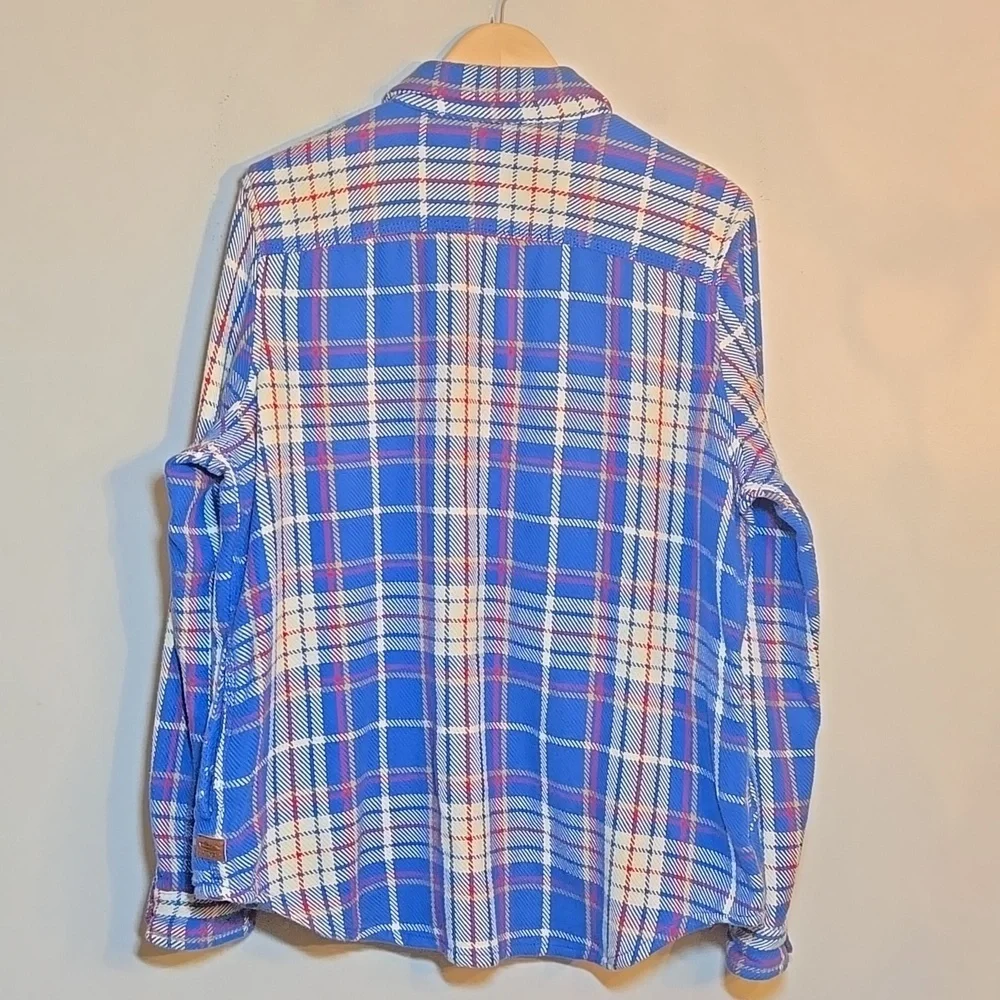 L.L. Bean Blue Plaid Button Front Knit Cotton Pocket Shirt Shacket NWOT